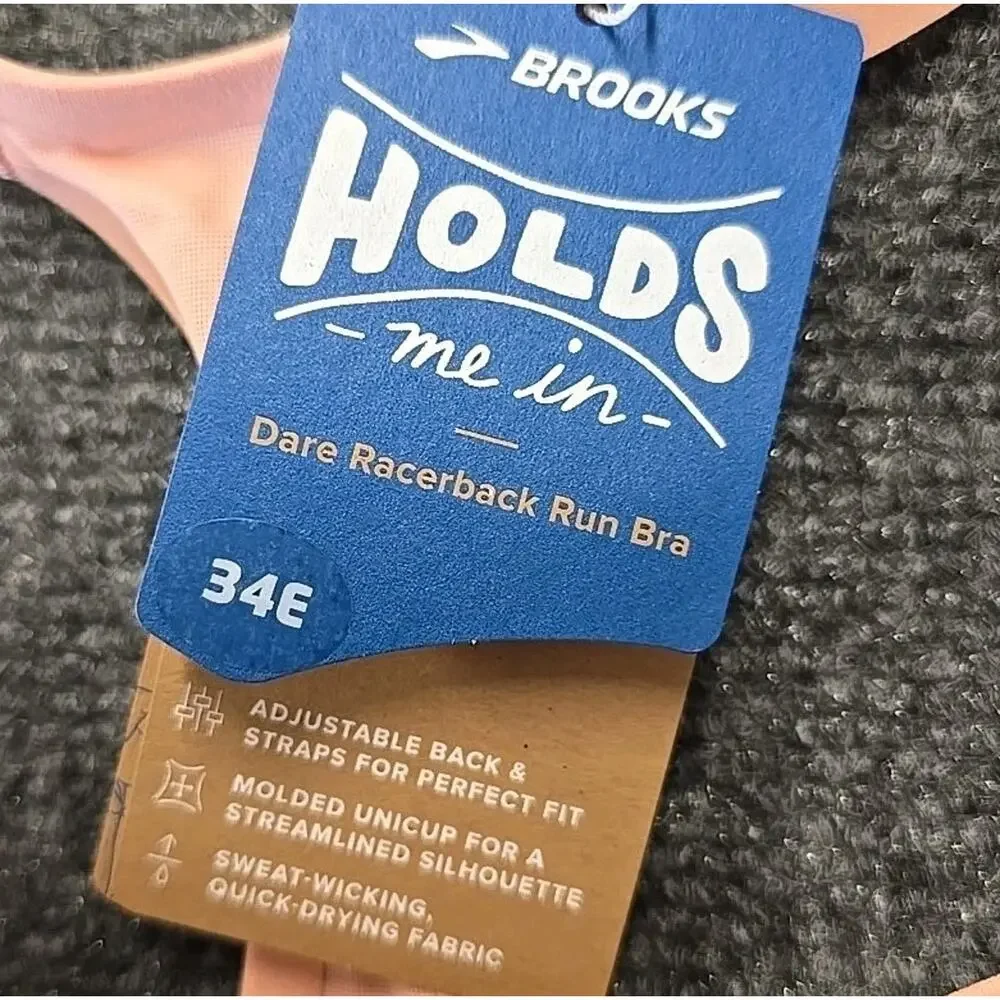 Brooks Dare Racerback Run Bra High Impact Sports Rosewood Flamingo Gym 34E